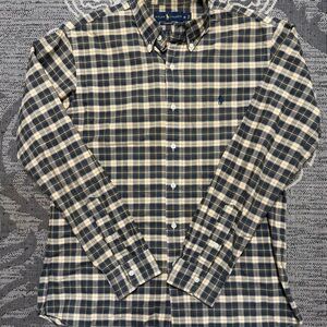 Ralph Lauren Polo Men's Navy and Cream Plaid Shirt